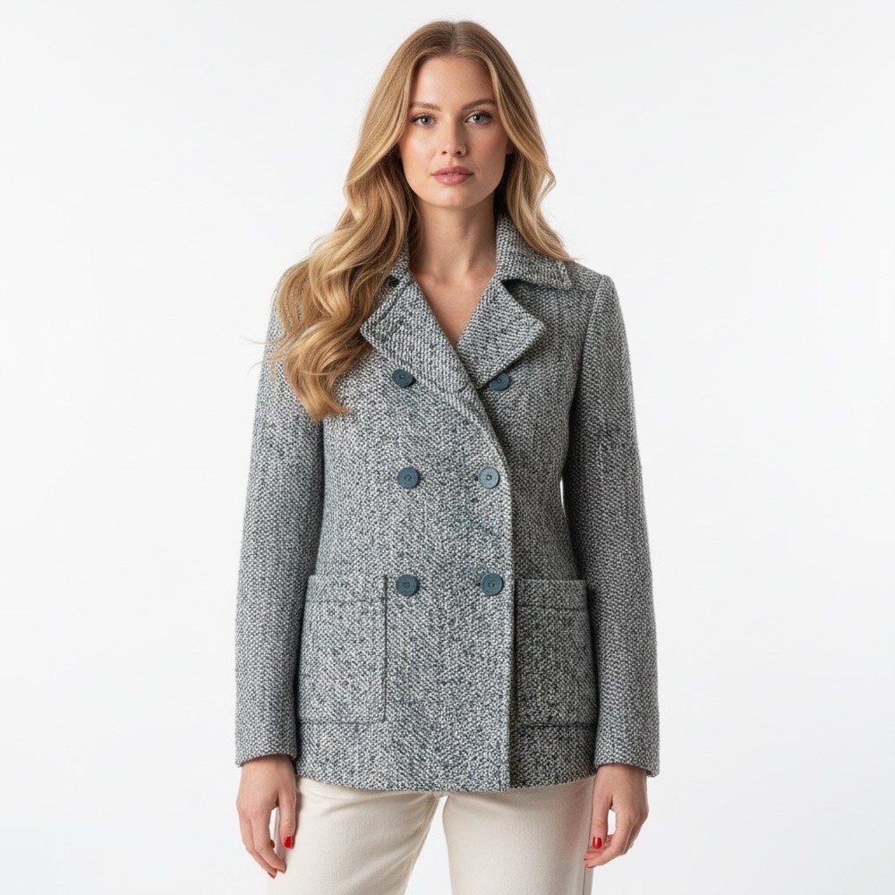 SAINT JAMES WOOL BLEND TWEED PEACOAT BLAZER SIZE 4 US WOMENS